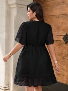 Calvaya Vestido corto elegante y digno de corte evasé con cuello en V para mujer de talla grande (sin cinturón), de verano - Negro - Ver 2