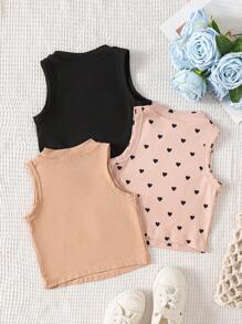 3pcs/Set Girls Knit Solid Color Round Neck Fitted Casual Vest Set