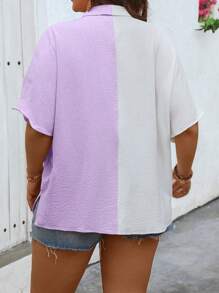 SHEIN LUNE Camisa suelta con botones al frente y bloques de color para talla grande, ideal para el verano