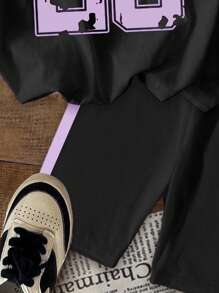 SHEIN 2件套年轻女孩夏季休闲数码印花短袖T恤和短裤套装年轻女孩服装套装两件套女孩衣服年轻女孩套装年轻女孩套装儿童运动服女孩套装衣服年轻女孩套装 - 彩色 - 查看 6