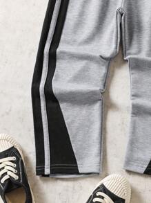 Young Boy Side Contrast Stitching Loose Straight-Leg Pants, Versatile For Daily Casual And Sports, Breathable Thin Fabric
