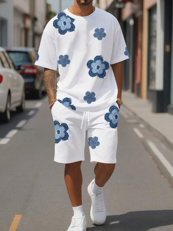 Manfinity Hypemode Men's Summer Casual Floral Print T-Shirt Set