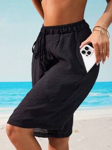 Swim SPRTY Women's Solid Color Drawstring Waist Beach Cover Up Shorts, Suitable For Beach, Pool, Casual Party, Vacation For Summer