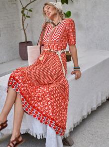 LanaWest 女士休闲度假波西米亚风格连衣裙 - 紅色 - 查看 1