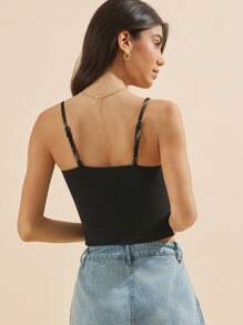 WESTFADE 对比色肩带罗纹针织不对称修身西部风实用吊带背心春假夏季海滩度假 - 黑色 - 查看 4