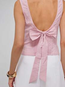 Roylia Women's Sleeveless Vest, Round Neck, Backless Elegant Bowknot Design, Fitted Cut, Summer