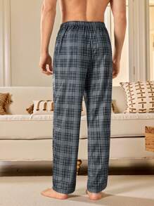 男士休闲格子睡裤，春夏睡衣，秋季 - 灰色 - 查看 2