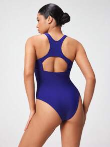 Swim Nautrix 1 件女士纯色露背镂空竞速泳衣 - 藏蓝色 - 查看 5