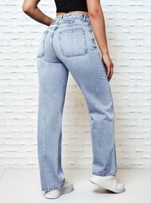Jeans de pierna recta con bolsillo oblicuo