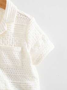 Cozy Pixies 2pcs/Set Baby Boy Color Block Knit Soft Collared Short Sleeve Top And Elastic Waist Shorts Set