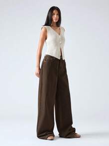 LYSMO 2025 新款春夏女式深 V 领复古亚麻纹理针织无袖背心开衫，休闲度假，户外休闲，波西米亚风 - 米色 - 查看 5