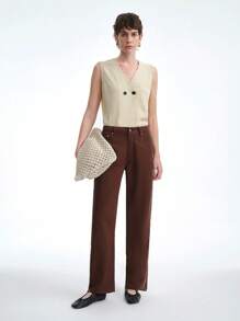 SHEIN Clasi Women's Casual Washed Plain Denim Trousers