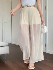 DAZY Women's Sequin Patchwork Elastic Waist Wide Leg Pants Carnival - Beige - View 5