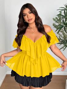 SHEIN Clasi Áo hai dây màu trơn cỡ lớn, thời trang cho mùa hè - Màu vàng - Xem 4