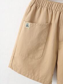 Loomiva Young Boy Letter Print Elastic Waist Dual Pockets Casual Shorts