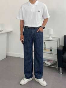 DAZY Summer Whale Embroidered White Golf Style Polo Shirt For Men - White - View 5