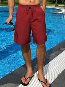 DAZY Men's Summer Striped Accent Line Red Shorts
