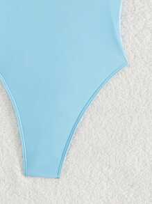 Swim Basics 大码女式夏季海滩度假V领连体泳衣 - 淺藍色 - 查看 4