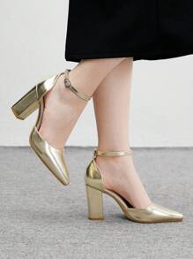 CUCCOO BIZCHIC Gold Women's Thick Heel High Heels Wedding Shoes For Christmas