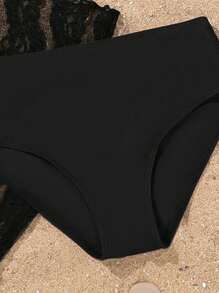 SHEIN Tween Girls Swimwear Set Cute Vacation Style Split Two Pieces Swimwear - Black - View 5