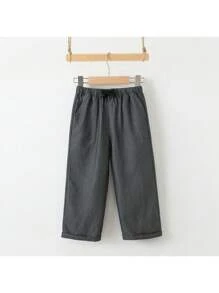 Loomiva Young Boys' Fitted Elastic Waist Black Woven Pants, Back-To-School, Spring/Summer - Black - View 1