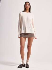 MUSERA Women's Solid Color Round Neck Casual Versatile Long Sleeve T-Shirt Spring Summer Holiday - Apricot - View 5