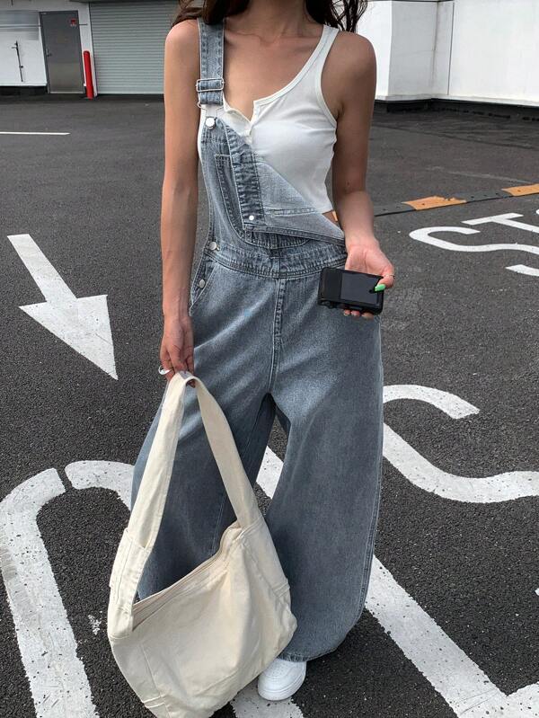 DAZY Women's Retro Straight Leg Denim Jumpsuit And Bib Pants, Summer