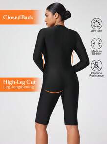 Swim Nautrix 女士纯色长袖防晒衣，简约时尚，适合夏季 - 黑色 - 查看 2