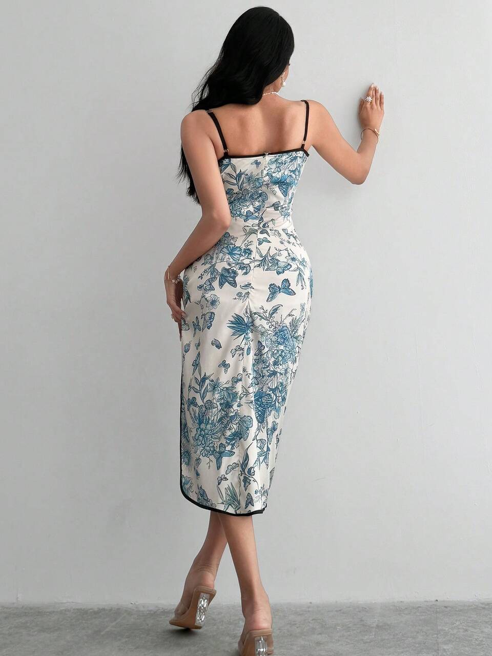 Women's Butterfly & Floral Print Contrast Color Patchwork Dress