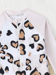 Girls' Flamingo Print One-Piece Rash Guard With Zipper, Long Sleeve UV-Protection Swimwear For Swimming And Beach - Multicolor - View 4