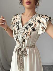 Elenzga 女士浪漫度假波西米亚风印花连衣裙