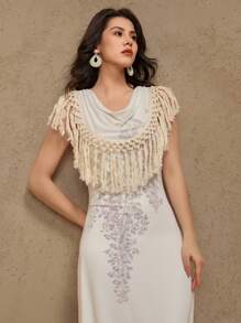 DAZY Abito elegante da donna con stampa floreale sfumata e frange, leggero e grazioso, outfit estivo per donna