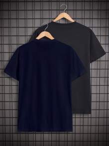 RueChic 2 pièces Hommes T-shirts réguliers en coton avec impression de lettre