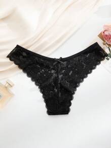 AltCore 12pcs Women Lace Trim Bikini Panties, Elegant & Comfortable Underwear - Black - View 5