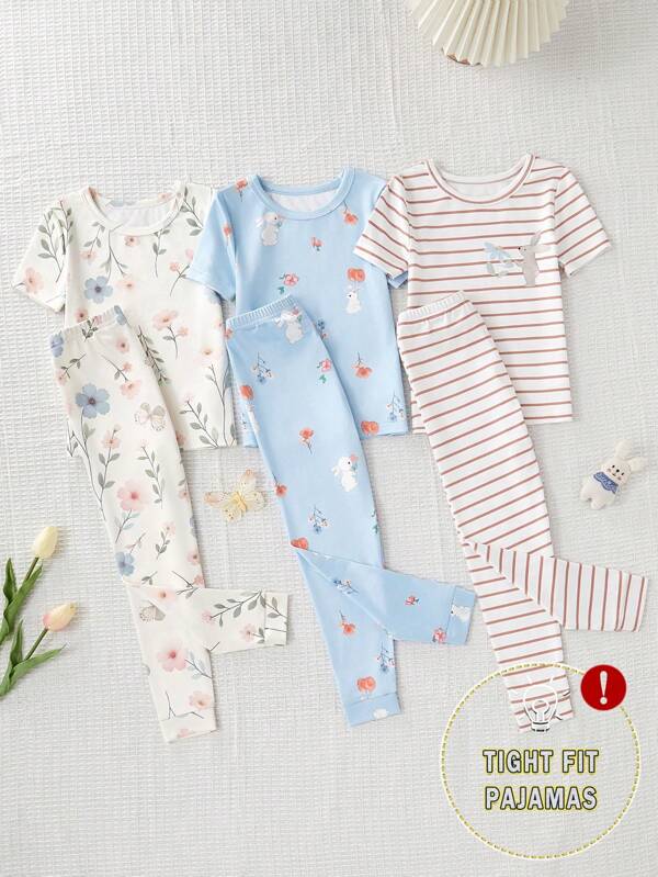 Young Girl 6-Piece Snug Fit Short Sleeve Top And Long Pants Pajama Set. This Pajama Set Is Suitable For Young Girls To Wear Casually At Home. It Can Be Worn As Sleepwear Or Loungewear. The Simple Design Style Makes It Easy To Match, Allowing Young Girls To Exude Fashion And Vitality At Home. Stretchy And Breathable Knit Fabric, Machine Washable, Comfortable Fit, And Easy Care. (2 Sets Are Sold Separately)