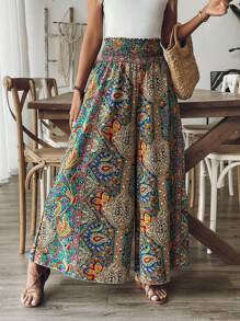 SHEIN PETITE Quần ống rộng phong cách Bohemian mùa hè dành cho nữ, Kỳ nghỉ hè dành cho nữ - Nhiều màu - Xem 4