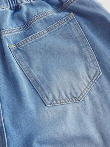 SHEIN MOD 加大码 Y2k 牛仔裤宽松街头风格性感蓝色牛仔阔腿裤、阔腿裤、返校、教师裤、秋季、女士牛仔裤、灰色牛仔裤、直筒牛仔裤、宽松牛仔裤、休闲女士、阔腿裤 - 淺色水洗藍 - 查看 4