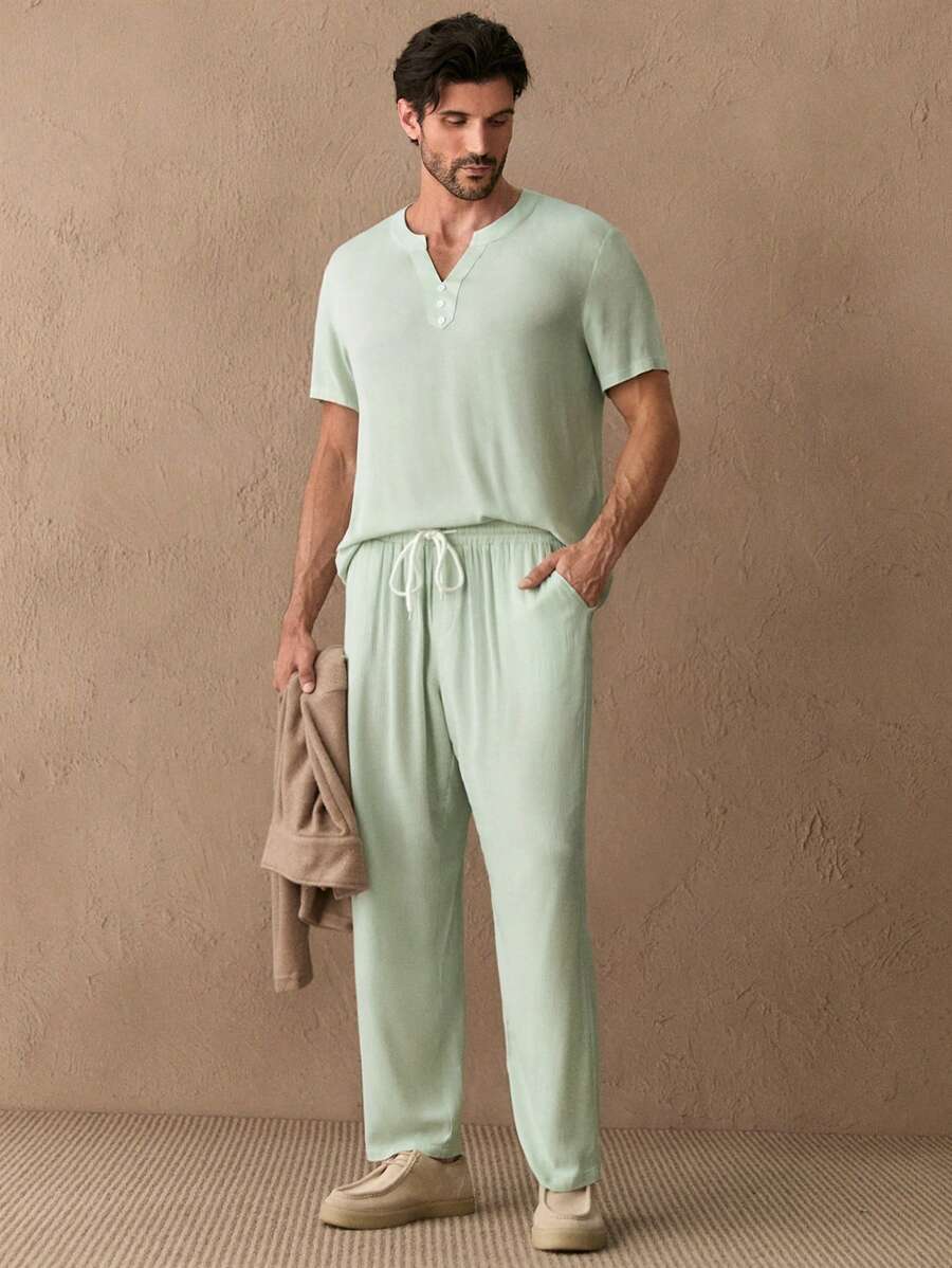 Manfinity VCAY 2pcs/Set Summer Lightweight Casual Sports Slim Fit Men's Short Sleeve T-Shirt Set - Green - View 1