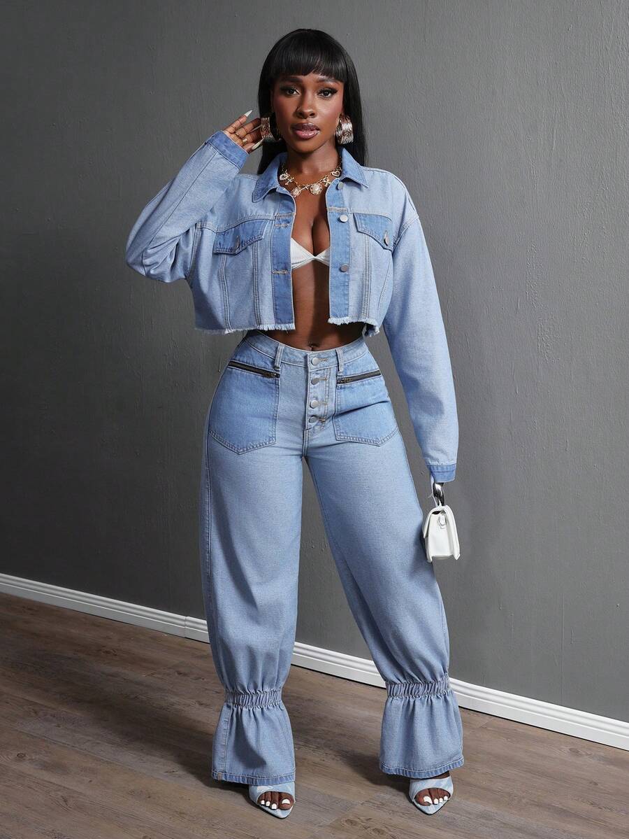 Slaydiva Quần Jeans Ống Loe Thường Ngày Cho Nữ - Rửa nhẹ - Xem 1