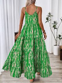 Breezaya Holiday Casual Random Printed Strappy Dress Maxi Women Outfit