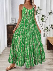 Breezaya Holiday Casual Random Printed Strappy Dress Maxi Women Outfit