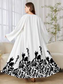 Al Najma Plus Size Women Arabic Style Kaftan Robe, Long Sleeve, Suitable For Summer, Modest Abaya - Black and White - View 1