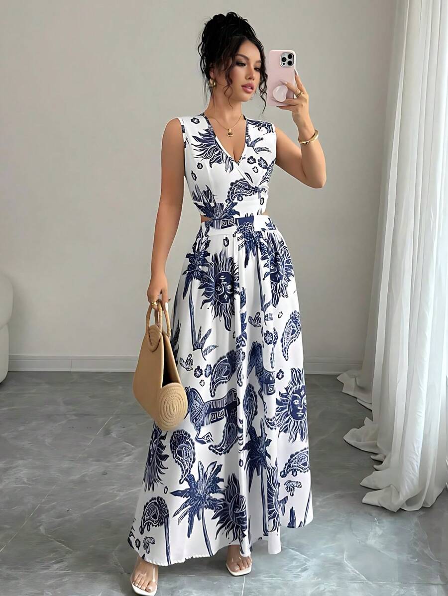 Elenzga Váy in họa tiết thời trang & giản dị, phong cách tối giản phù hợp cho mùa hè - Nhiều màu - Xem 1