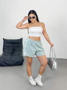 POPSWAY Plus Size Solid Color Casual Shorts, Suitable For Summer - Mint Green - View 5