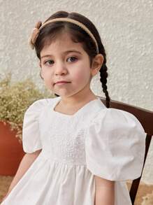 Blossori Baby Girls Solid Color Square Collar Puff Sleeve Sundress - White - View 4
