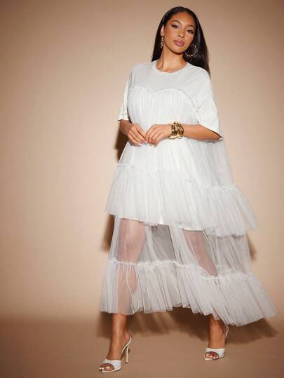 Vixey Solid Tulle Tiered T Shirt Maxi Dress, Festival, Boho, Hippie, Summer, Summer Outfits For Women, Summer Dresses For Women, Women Summer Clothes, Brunch Outfits For Women, White Dresses For Women, Nashville Outfits, 4th Of July Outfits, White Graduation Dress, Birthday Dresses For Women, Graduation Dress, Graduation Outfit