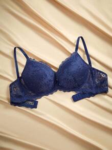 Charlaine ملابس داخلية نسائية من الدانتيل الفرنسي المثيرة، سلاسل مزودة بحافة مقوّية رافعة ومحسّنة للصدر، صدّارة قابلة للتعديل - الأزرق - مشاهدة 4