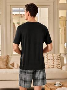 Manfinity Underwear&Sleepwear Basics Camiseta de manga corta con cuello redondo y estampado de letras para hombre, para usar en casa