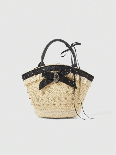 Goth حقيبة يد كاجوال للنساء مزينة بالأقواس والشريط الدانتيل للعطلات