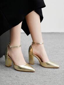 CUCCOO BIZCHIC Gold Women's Thick Heel High Heels Wedding Shoes For Christmas